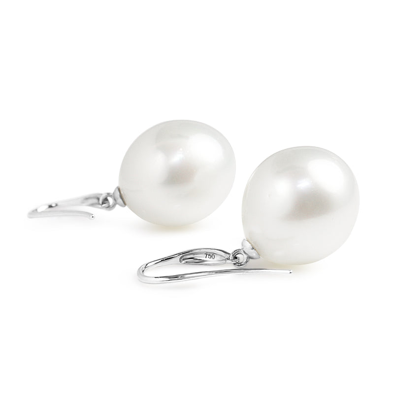 18ct White Gold Large 16mm South Sea Pearl Drop Earrings
