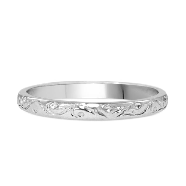 9ct White Gold 2.2mm Engraved Band Ring
