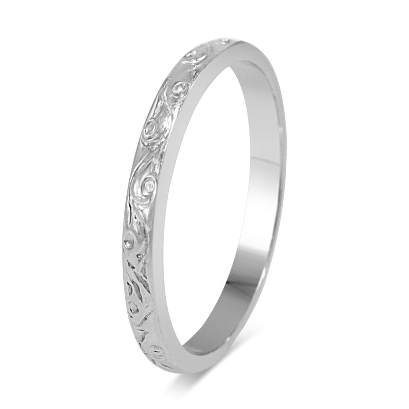 9ct White Gold 2.2mm Engraved Band Ring