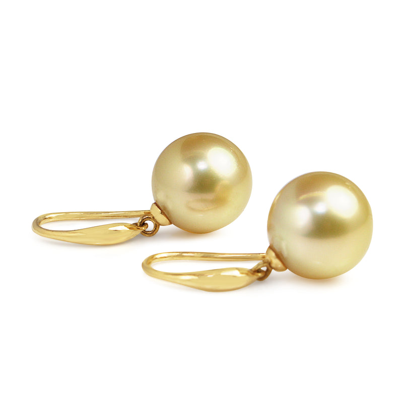 18ct Yellow Gold Golden South Sea 12mm Pearl Drop Earrings