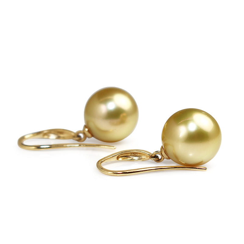 18ct Yellow Gold Golden South Sea 12mm Pearl Drop Earrings