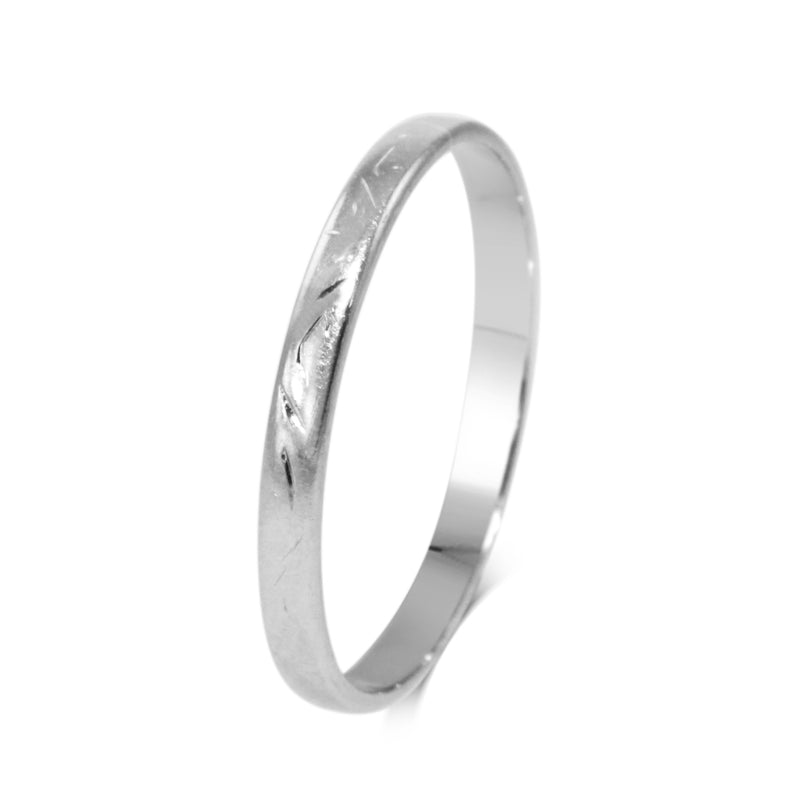 18ct White Gold Lightly Engraved 1.9mm Band Ring