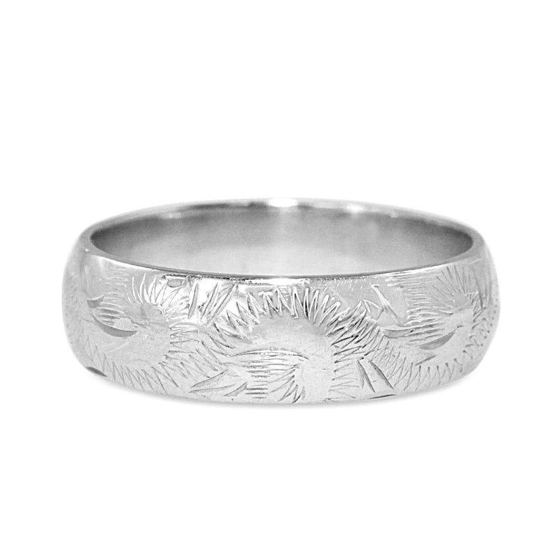 9ct White Gold Wide Engraved Band Ring