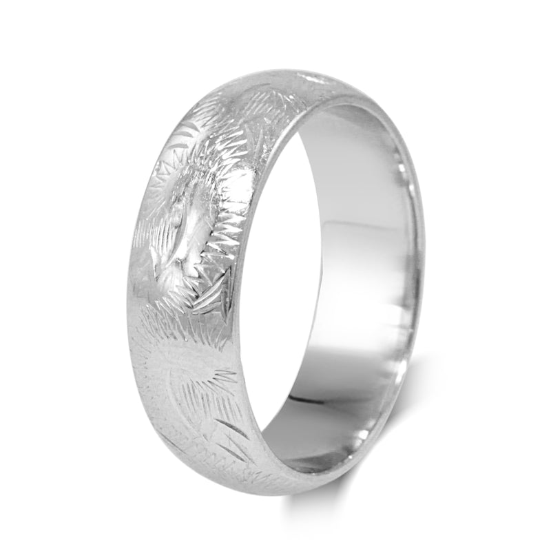 9ct White Gold Wide Engraved Band Ring