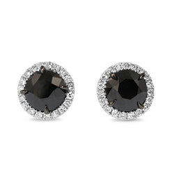 18ct White Gold White and Black Diamond Halo Stud Earrings