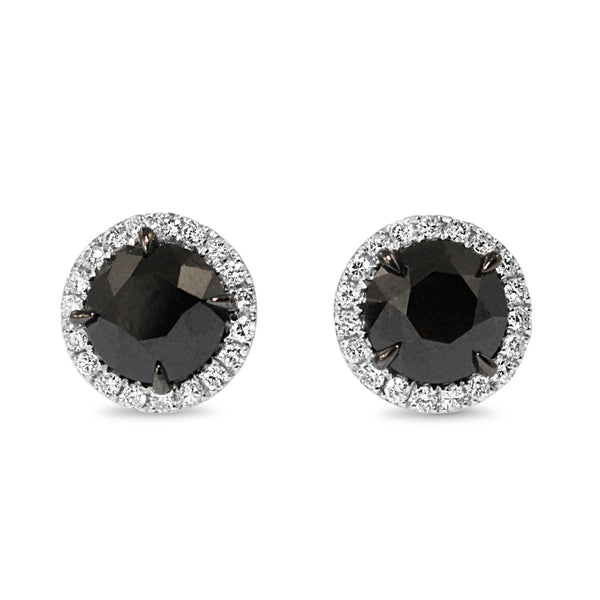 18ct White Gold White and Black Diamond Halo Stud Earrings