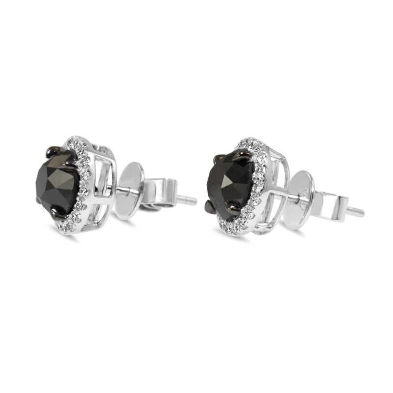 18ct White Gold White and Black Diamond Halo Stud Earrings