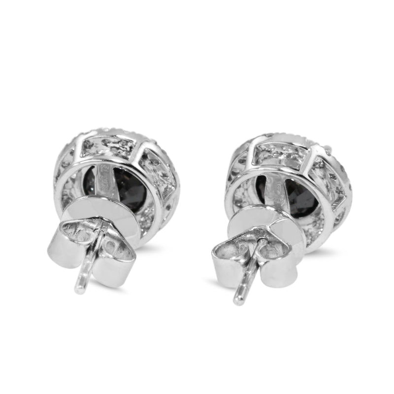 18ct White Gold White and Black Diamond Halo Stud Earrings