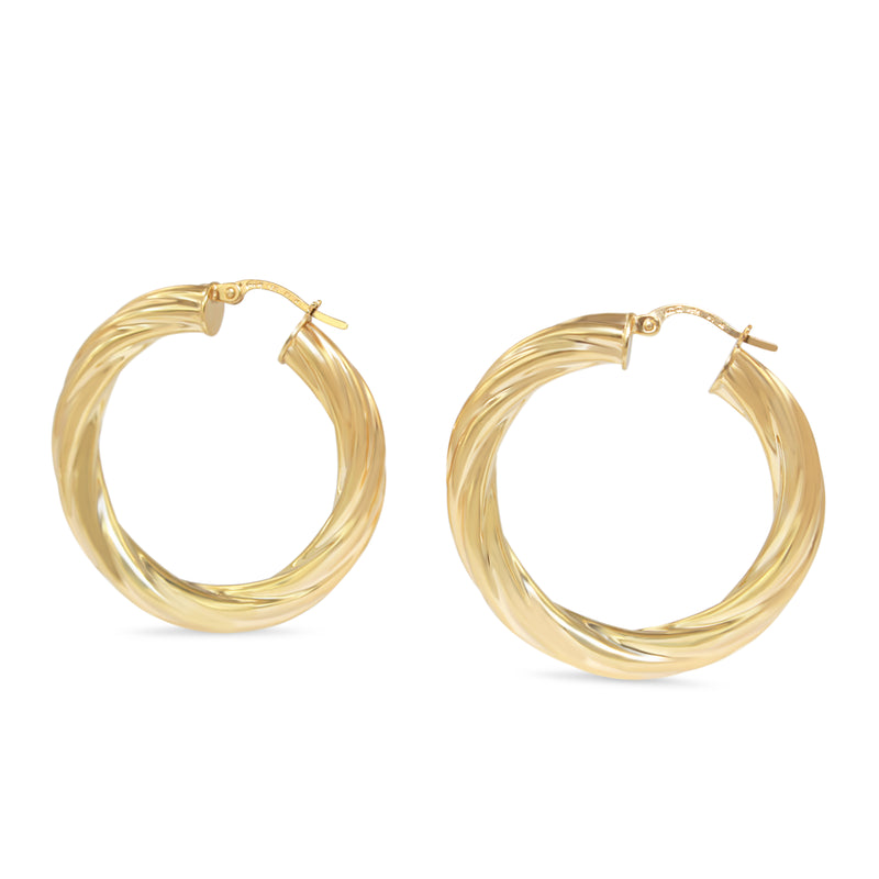 9ct Yellow Gold 35mm Twist Hoop Earrings