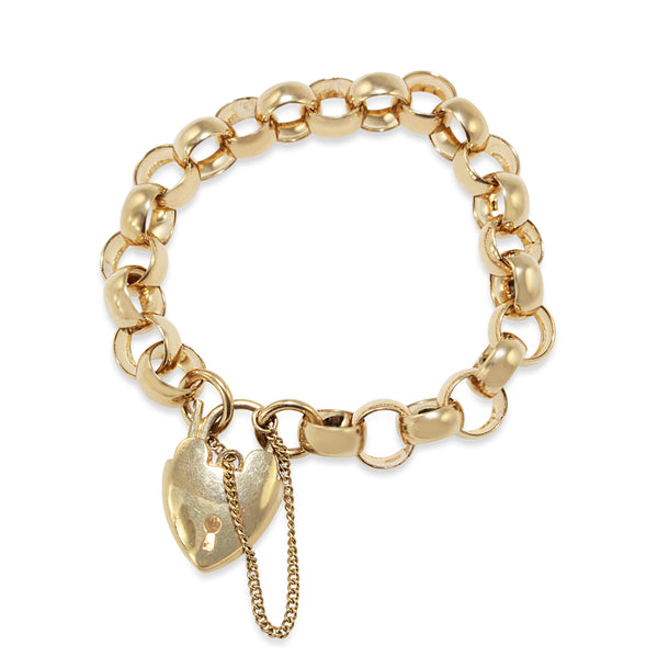 9ct Yellow Gold Round Belcher Link Bracelet with Heart Padlock