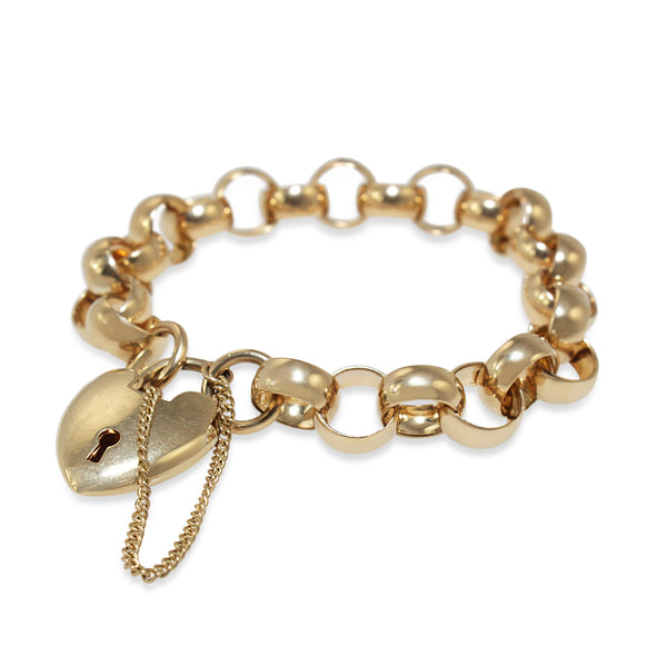9ct Yellow Gold Round Belcher Link Bracelet with Heart Padlock