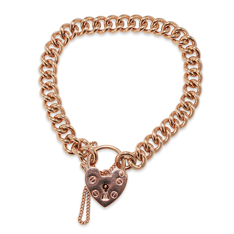 9ct Rose Gold Solid Curb Link Bracelet with Padlock Clasp