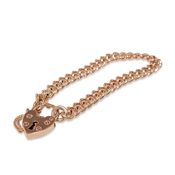 9ct Rose Gold Solid Curb Link Bracelet with Padlock Clasp