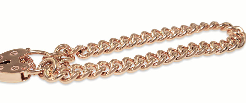 9ct Rose Gold Solid Curb Link Bracelet with Padlock Clasp