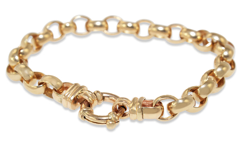 9ct Yellow Gold Oval Belcher Link Bracelet with Bolt Ring Clasp