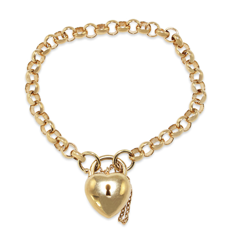 9ct Yellow Gold Belcher Link Bracelet with Puff Padlock Clasp