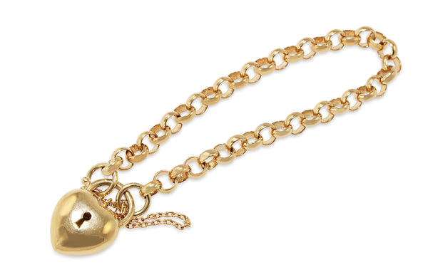 9ct Yellow Gold Belcher Link Bracelet with Puff Padlock Clasp