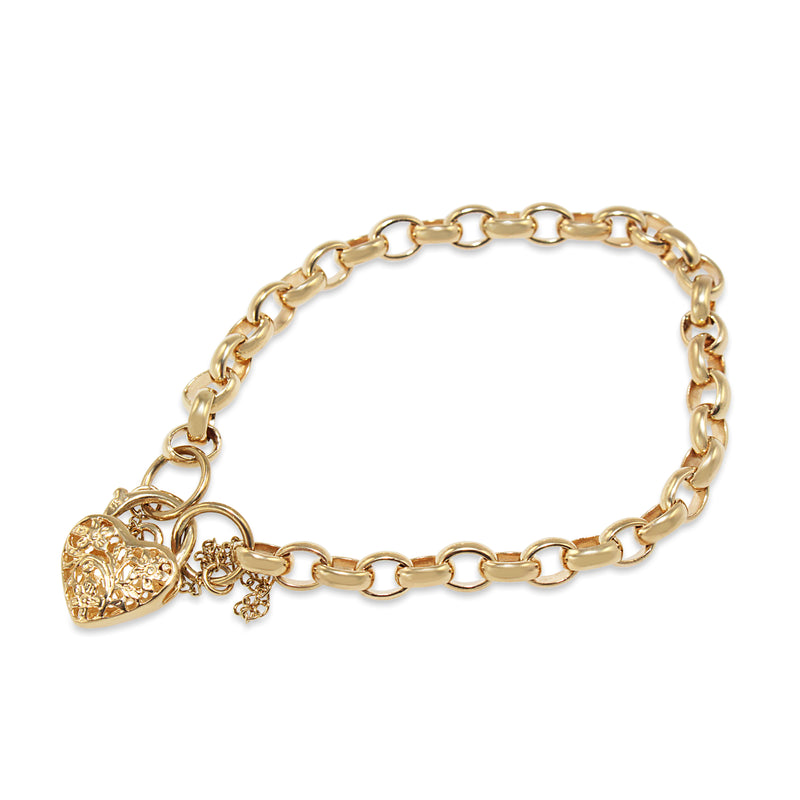 9ct Yellow Gold Oval Belcher Link Bracelet with Filigree Padlock Clasp