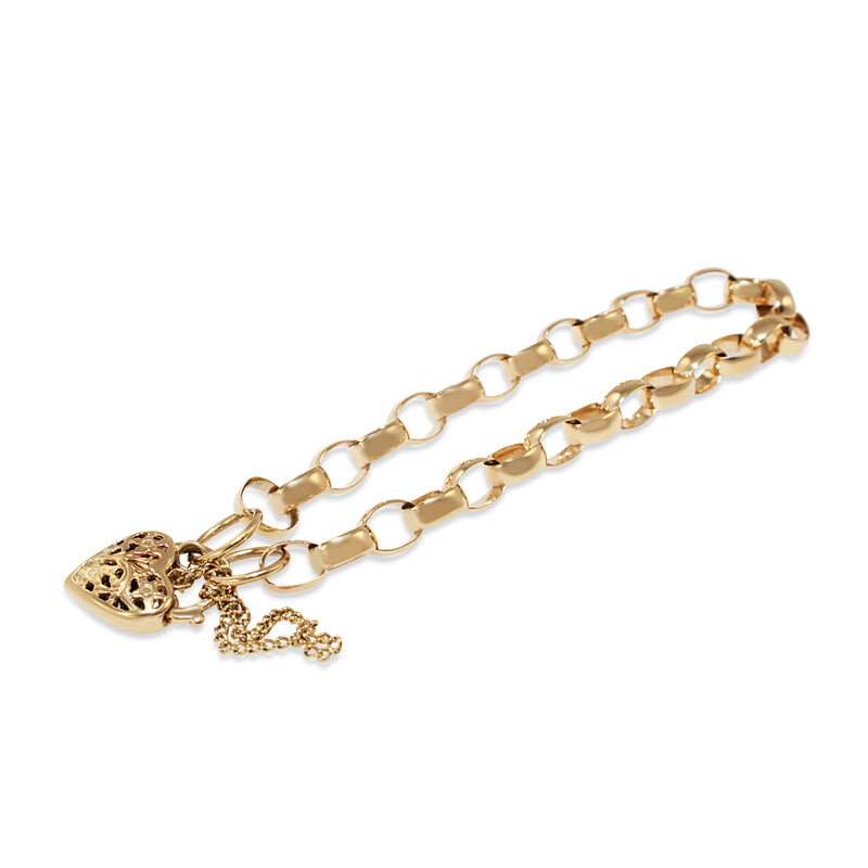 9ct Yellow Gold Oval Belcher Link Bracelet with Filigree Padlock Clasp