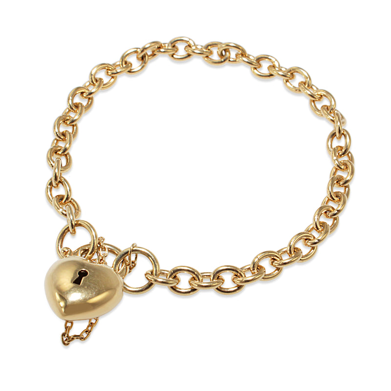 9ct Yellow Gold Oval Open Link Bracelet with Puff Padlock Clasp