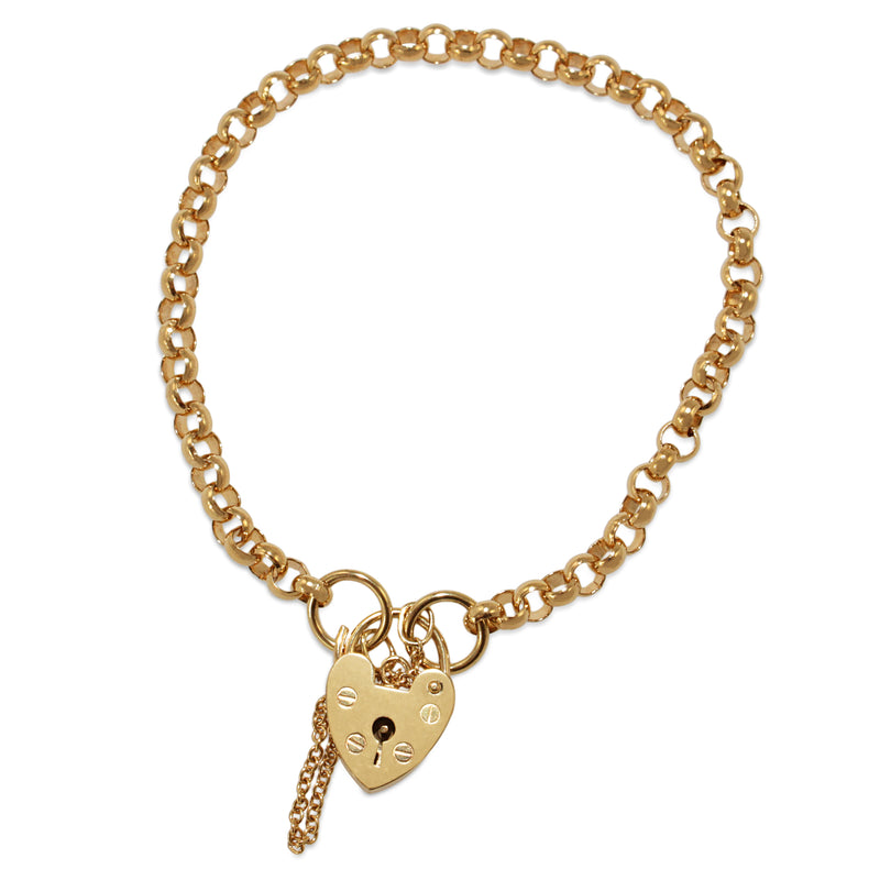 9ct Yellow Gold Belcher Link Bracelet with Padlock Clasp