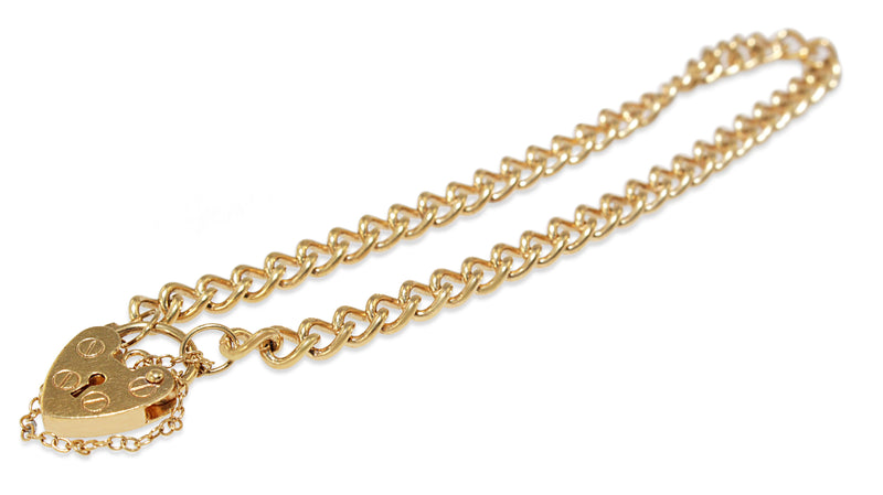 9ct Yellow Gold Fine Curb Link Bracelet with Padlock Clasp