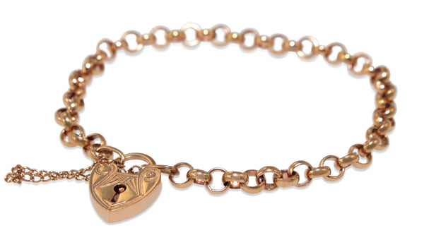 9ct Rose Gold Belcher Link Bracelet with Padlock Clasp