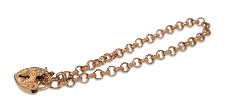 9ct Rose Gold Belcher Link Bracelet with Padlock Clasp