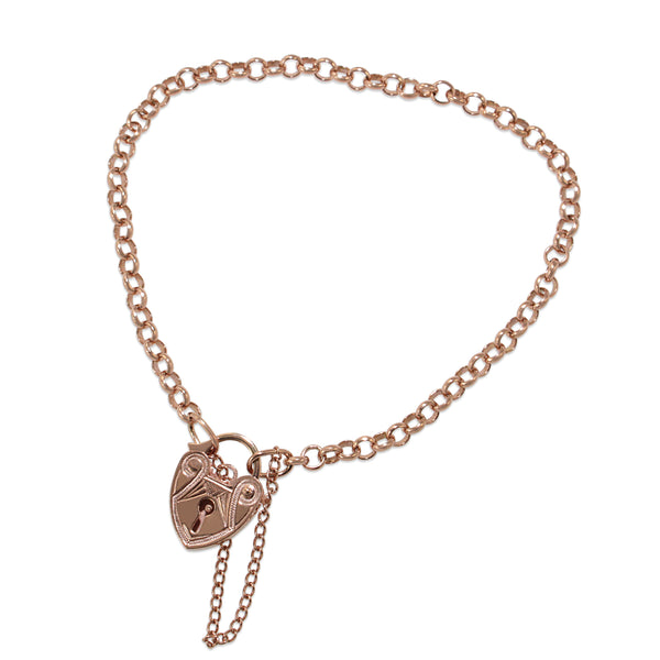 9ct Rose Gold Fine Belcher Link Bracelet With Padlock Clasp