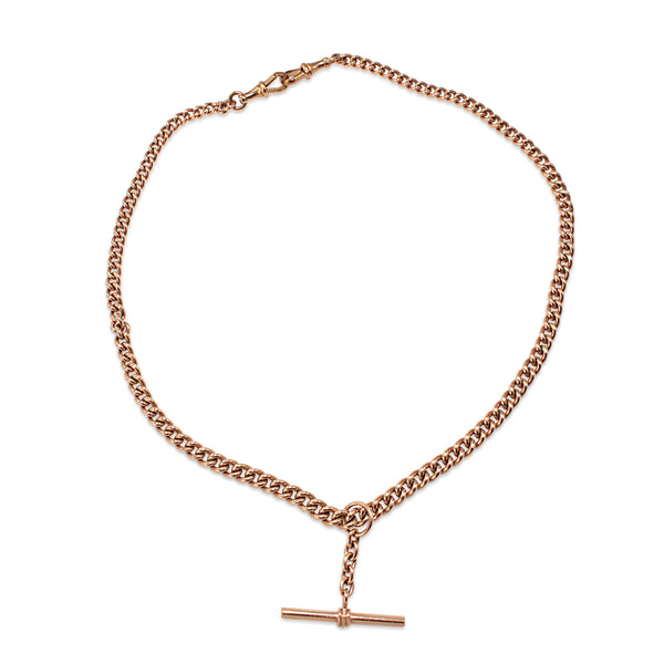9ct Rose Gold Curb Link Graduated Fob Chain Necklace