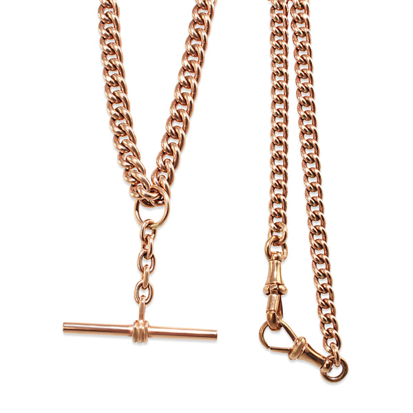 9ct Rose Gold Curb Link Graduated Fob Chain Necklace