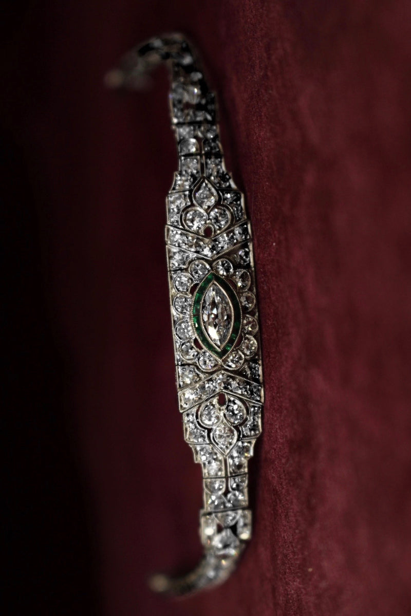 Platinum Art Deco Emerald and Diamond Bracelet
