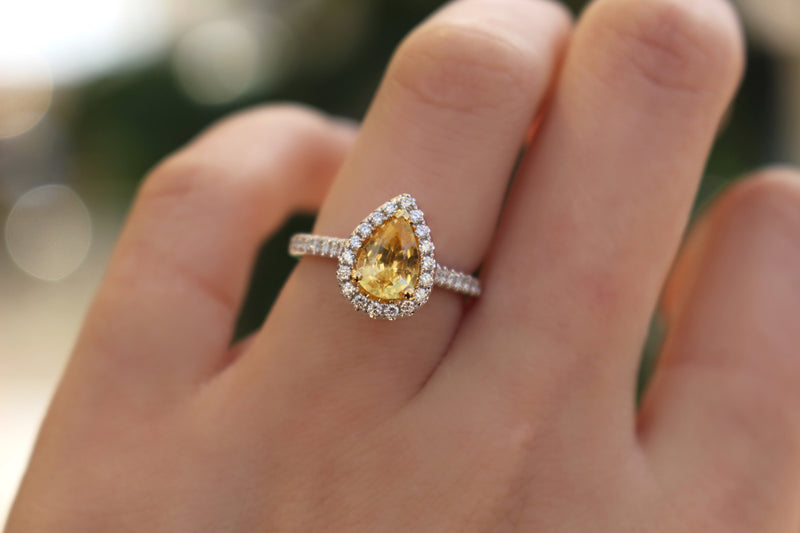 18ct White Gold Yellow Sapphire and Diamond Halo Ring