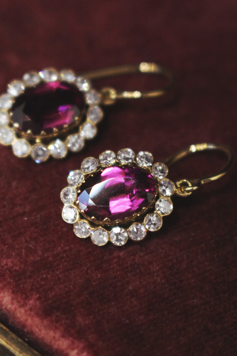 9ct Yellow Gold Antique Rhodolite Garnet and Diamond Earrings