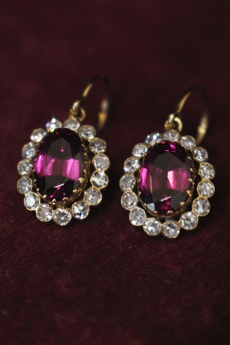 9ct Yellow Gold Antique Rhodolite Garnet and Diamond Earrings