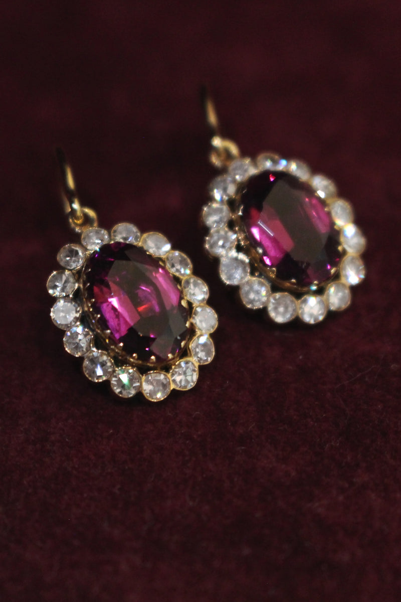 9ct Yellow Gold Antique Rhodolite Garnet and Diamond Earrings