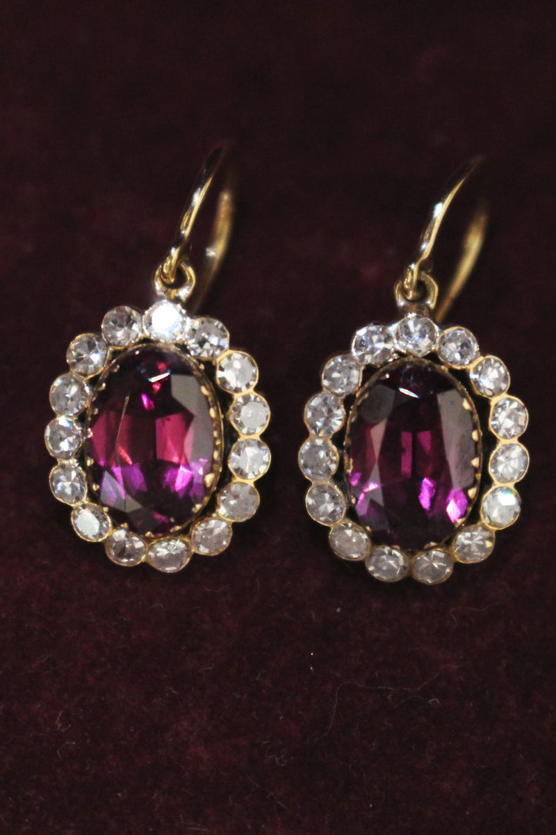 9ct Yellow Gold Antique Rhodolite Garnet and Diamond Earrings