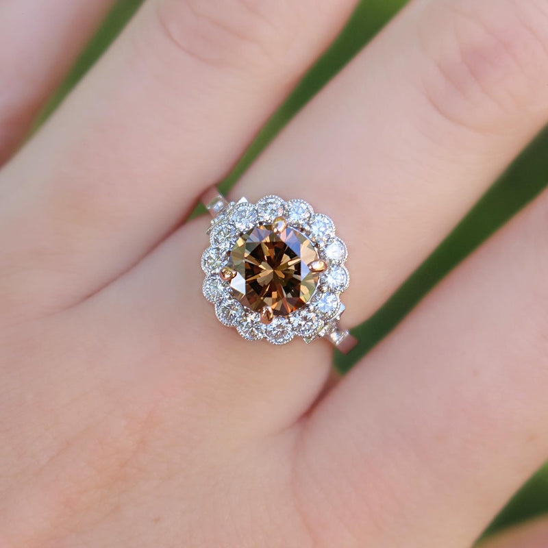 18ct White and Rose Gold Champagne Diamond Daisy Ring