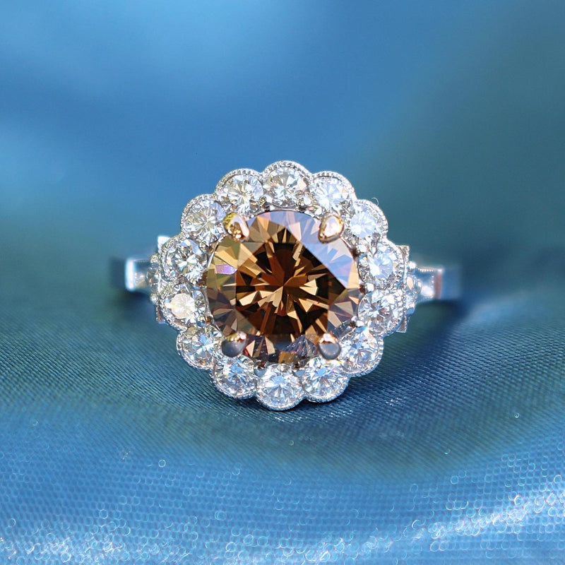 18ct White and Rose Gold Champagne Diamond Daisy Ring