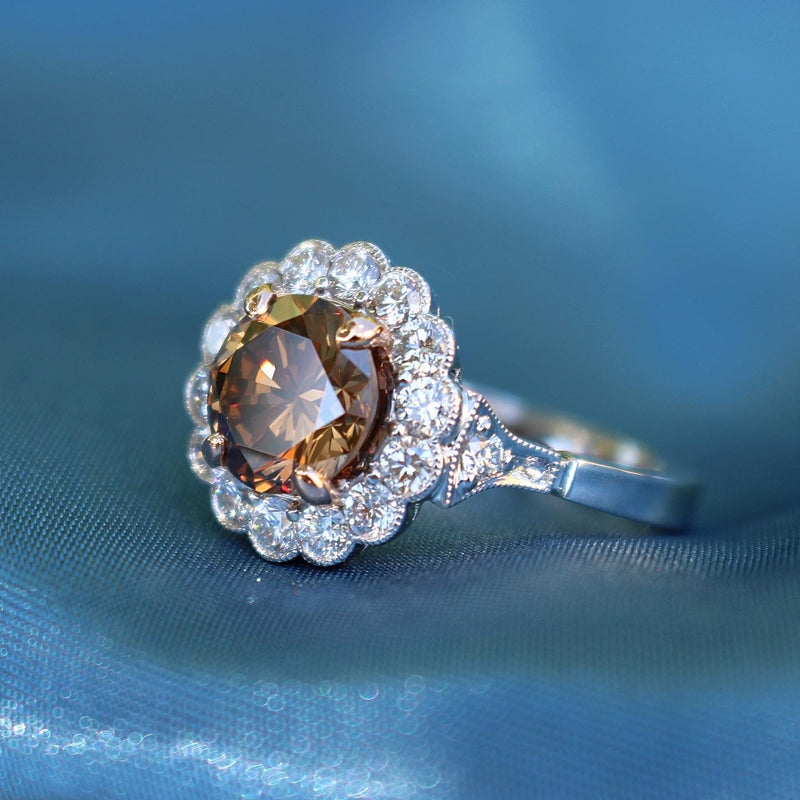 18ct White and Rose Gold Champagne Diamond Daisy Ring