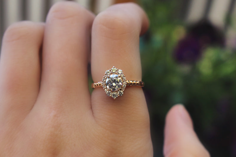 18ct Rose Gold Vintage Style Diamond Halo Ring