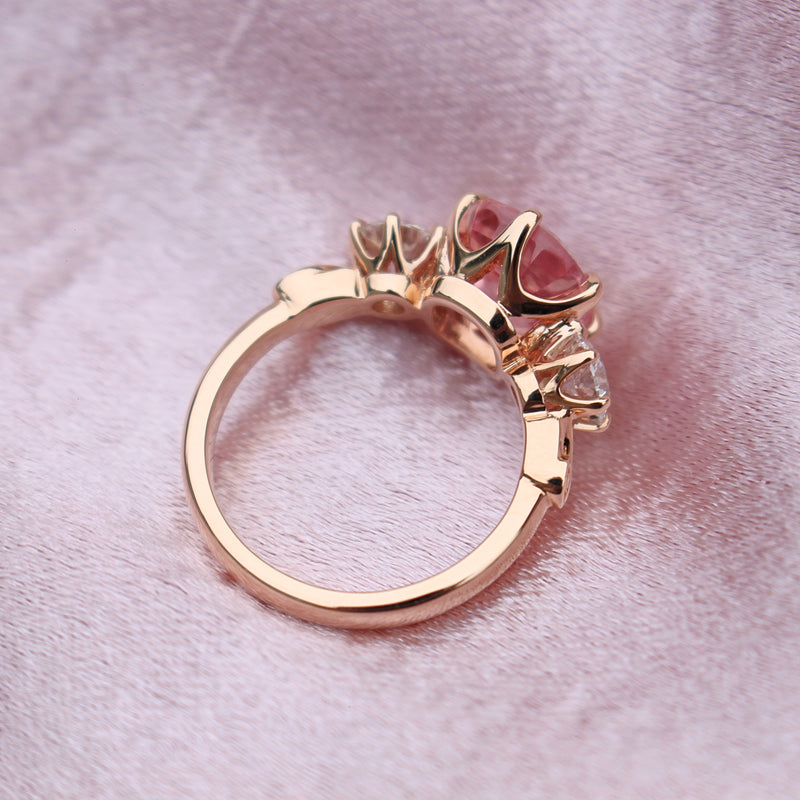 18ct Rose Gold Pink Padparadscha Sapphire and Diamond 3 Stone Ring