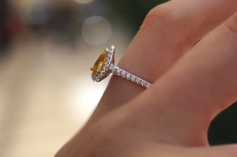 18ct White Gold Yellow Sapphire and Diamond Halo Ring